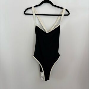 L*Space Ribbed Baewatch One Piece Swimsuit size Large Black/White NWT